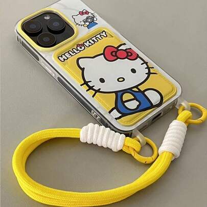 Sanrio 1pc Fashionable New Yellow Hello Kitty Camera Holder Lanyard Phone Case Compatible With Apple 17 Pro Max/16/15 Pro/14/13/12, Stylish And Cost-Effective Phonecase