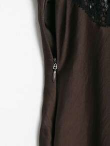 Vestido casual de mujer de unicolor con parches de encaje, sin mangas, con bajo asimétrico, para primavera/verano, de estilo elegante y de alta calle, nueva llegada - Marrón - Ver 7