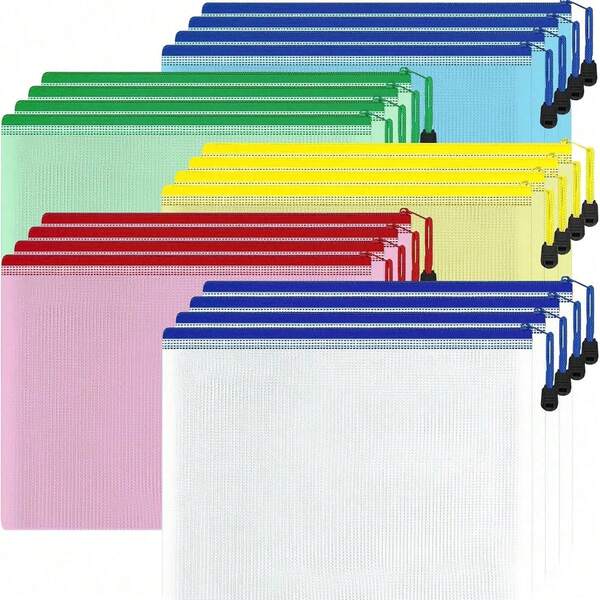 10个/5个/1个防水塑料拉链文件袋，适用于办公室、学校、棋盘游戏收纳，多功能彩色防水拉链袋，方便整理，可用于存放学习用品、拼图和办公用品。（尺寸：24厘米*11厘米/9.4英寸*4.3英寸，多色），铅笔盒、铅笔袋、背包、学习用品，返校季必备