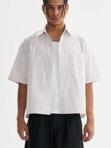 Camisa de botones holgada y cuadrada con rayas para hombres - Blanco - Ver 11