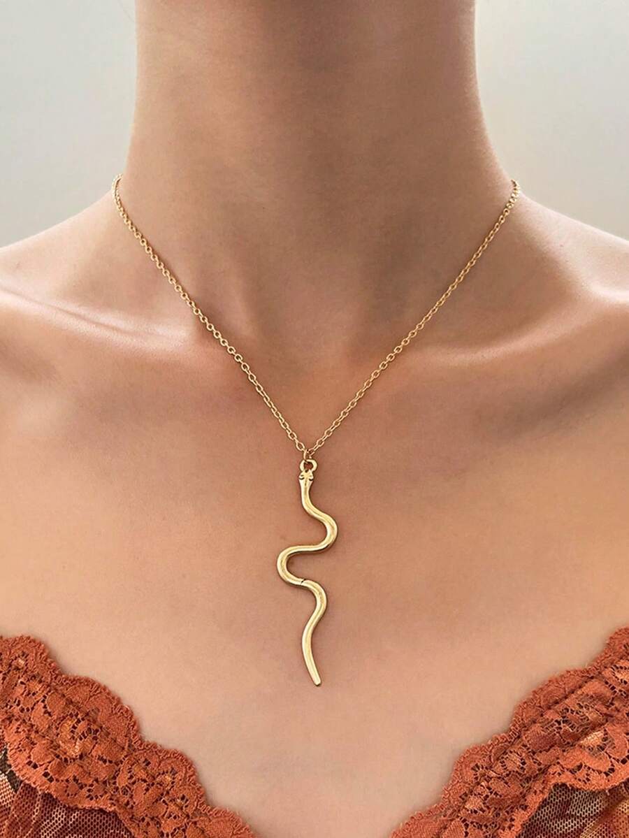 1件极简主义蛇形吊坠项链，朋克嘻哈风小蛇形锁骨链，男女日常及节日佩戴皆宜。 - 彩色 - 查看 1