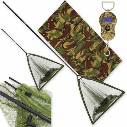 42 Carp Fishing Landing Net With Handle And Camo Digital Scales 88lb Hooking Mat Kit