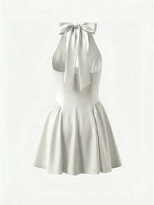 Vestido mini ajustado con tirantes y cuello anudado para mujer - Blanco - Ver 9