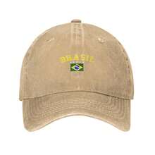 BRASIL Flag Print Baseball Cap - Classic Washed Vintage Snapback Hat, Outdoor Casual Sports Streetwear Vacation Hat, Brazilian Style Street Hip-Hop Chic - Màu Khaki - Xem 10