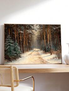 1幅冬季森林小径墙画，复古雪景森林风光，阴郁森林花卉可打印墙画，暗黑哥特风格风景画，送给朋友的理想礼物，卧室艺术画，客厅装饰，办公室装饰，浴室装饰，墙画，墙面装饰，家居装饰，房间装饰，帆布墙画，海报，带框墙画，可选画框 - 彩色 - 查看 4