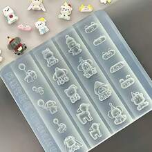 1个可爱美甲模具，包含蝴蝶结、雪花、链条、动物园动物、帽子、音符、铃铛，3D美甲装饰DIY透明硅胶模具 - 無色 - 查看 14