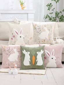 1件/2件装复活节装饰抱枕套，兔子毛绒灯芯绒刺绣，春季客厅沙发卧室家居装饰，节日礼物，绿色 - 綠色 - 查看 2