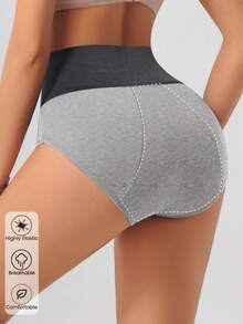 1pc Plus Size Women High Waist Leak-Proof Period Panty, Thicker 3-Layer Shaping Underwear, Comfortable & Full Coverage Triangle Brief - Grey - View 4