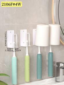 2/4pcs Wall Mounted Toothbrush Holder And Cup Set, Drill-Free Bathroom Toothbrush Organizer Rack, Electric Toothbrush Stand, Suitable For Bathroom, Black/White/Gold