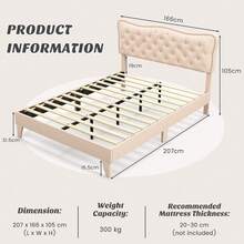 GOFLAME Double/King Size Bed Frame, Modern Linen Upholstered Platform Bed Frame With Button Tufted Headboard, Wooden Slats Support Mattress Foundation, Easy Assembly, No Box Spring Needed, Beige - 5FT King - View 8