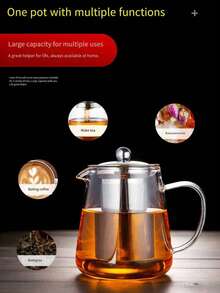 1pc 304 Stainless Steel Glass Teapot, Heat-Resistant Glass Teapot, Household Tea Set Flower Pot Tea Maker Set, Suitable For Home, Restaurant, Camping, Office, Summer, Winter Beverage Set - Transparent - View 6