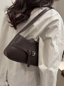Elegant Strap Design Women's Shoulder Bag, Zipper Closure Minimalist Coffee Crescent Underarm Bag, Suitable For Women On Dates - Coffee - View 4
