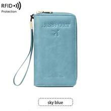 RFID Blocking Passport Holder Card Wallet, Multi-Functional Large Capacity Travel Wallet With Card Slots, ID Window, And Wrist Strap