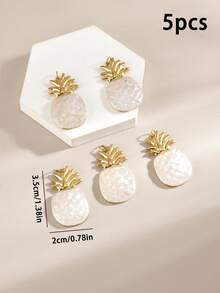 5 pièces Pendentifs en acier inoxydable et résine avec motifs animaux, coquillages, ananas, éléphant. Accessoires pour bracelets, colliers, bijoux de couple. - Pendentif en acier inoxydable et résine. - Voir 2