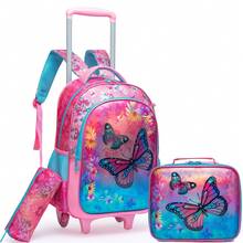 Girls Rolling Backpack With Lunch Box And Pencil Case, Suitable For Elementary School Students, Children's Travel Luggage, Designed For Girls