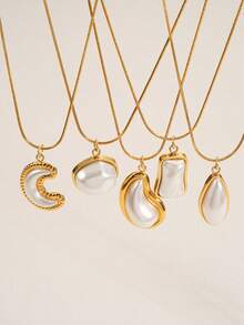 This Elegant Pearl Pendant Necklace Series Is Made Of 18K Gold-Plated Stainless Steel, Versatile For Daily Wear, Suitable For Women. - Gold - View 4