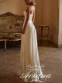 Elegant Sexy Off Shoulder Corset Pleat A Line Satin Formal Wedding Dress,Registry Office Dresses Bridal Gown,Evening Party Dress Birthday Party Dress Country Wedding,Romantic Church Ceremony Wedding Dress,Suitable For Wedding,Dating,Party,Singles' Party,Vacation,Formal Occasions,Dinner Dress,Prom Dress,Homecoming Dess,Cocktail Party,Wedding Guest Dress,Graduation - trắng - Xem 4