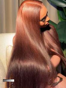 Straight 13x4 Lace Front Wigs Human Blended Hair With Baby Hair For Women Straight HD Transparent Lace Frontal Wigs Pre Plucked Glueless Wigs Natural Black Color 8-36 Inch 180 Density Brown - Brown - View 2