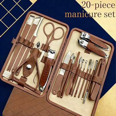 7/10/12/20pcs Stainless Steel Nail Clipper Set, High Precision Manicure Kit With Nail File, Nail Scissors, Nail Clippers, Portable Fashion Case