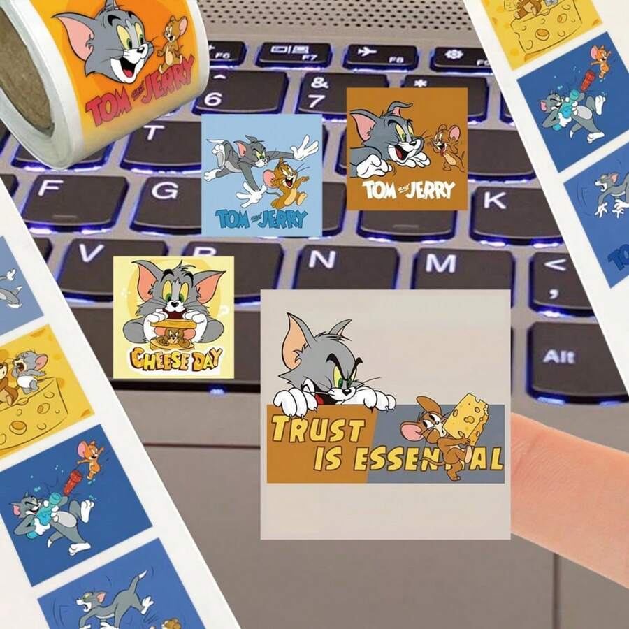 5000张/10卷 14种图案重复创意新款汤姆和杰瑞卡通壁纸卷，怀旧经典动画可爱贴纸 - 彩色 - 查看 1