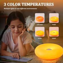 Modern Design Donut Table Lamp, LED Bedside Desk Lamp With Durable Shade, Rotomolded Small 3-Color Dimmable Nightstand Lamps (Not Glass) (Pink) Dimmable Usb - Pink - View 5