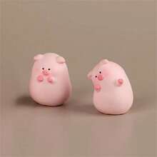 Pack Of 5 Whimsical Resin Pig Figurines | Cute Cartoon Tall And Short Pig Decorations | DIY Gardening & Tabletop Display | Micro Landscape, Miniature Figurines, Room Decor - 粉色 - 查看 2