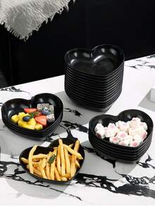 1个/5个/10个装黑色心形塑料盘 - 多用途坚果、零食、水果、甜点、蛋糕、薯片托盘 - 厨房用品，适用于家庭、派对、婚礼、生日、节日 - 黑色 - 查看 7