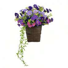 Artificial Flower Basket Realistic Faux Daisy Front Door Wreath Fake Hanging Floral Decorations For Farmhouse Home Holiday - 紫色 - 查看 5