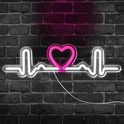1pc "Heart Palpitation Wave" Sweet Neon: Silicone Tube + Acrylic Board, USB Powered (Data Cable Included) | Suitable For Couple's Bedroom Ambiance Wall, Valentine's Day, Wedding, Proposal Surprise Decor, Photo Spot, Wall Mounted