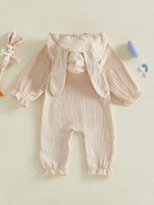 Newborn Baby Boy Girl Easter Bunny Romper Long Sleeve Cotton Linen Jumpsuit With Hood Casual Spring Clothes - 卡其色 - 查看 8