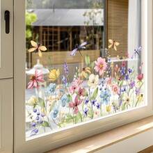1 pieza Pegatina decorativa con acuarela de flores y libélula, autoadhesiva para puertas, ventanas, decoración de paredes de sala de estar y dormitorio - Multicolor - Ver 4