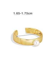 Charm-In 女士镀金立方氧化锆仿珍珠戒指（仿珍珠装饰开口戒指/几何开口戒指/宽边光滑开口戒指可选） - 时尚饰品，适合日常佩戴、约会、通勤，是送给女性的绝佳礼物