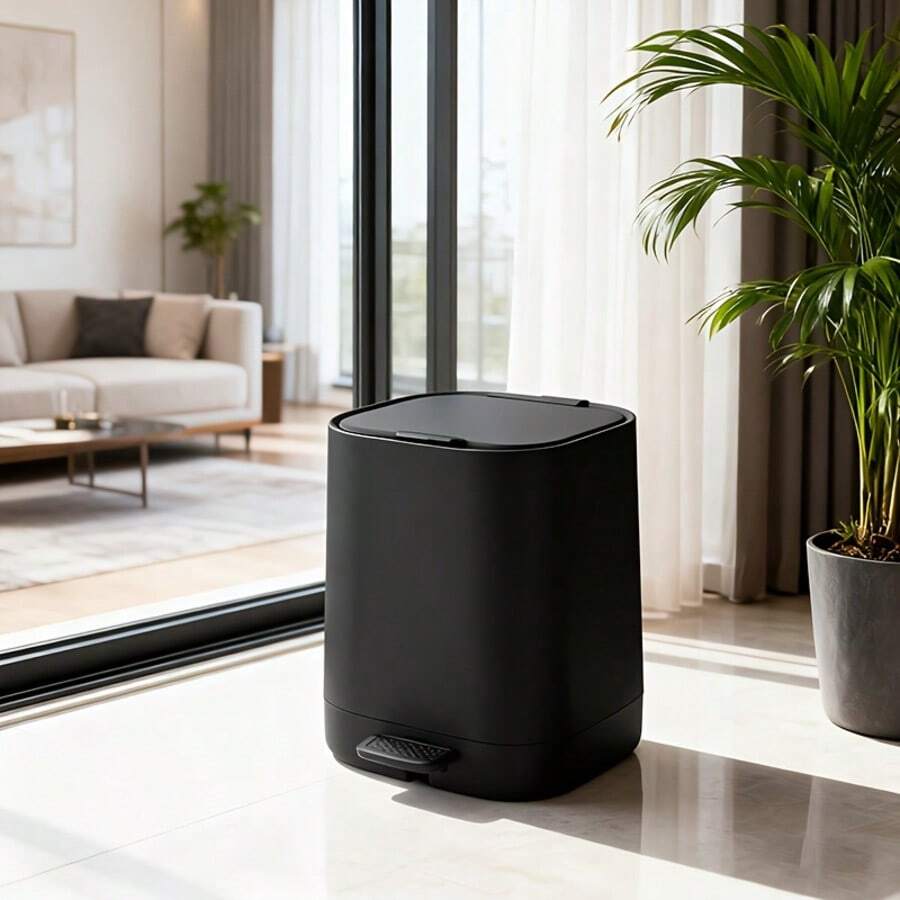 Pedal-Operated Household Trash Can With Lid, A Quiet Hands-Free Wastebasket For Bathroom, Kitchen, Living Room, Hotel, And Office, Durable Pedal-Operated Trash Bin With Removable Inner Bin, Easy-Clean Design, Odor-Blocking Lid, Modern Practical Bathroom Accessories, Space-Saving Waste Container For Everyday Use And Home Organization, Suitable For Busy Rooms - Multicolor - View 1