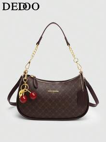 Dedoo Túi đeo vai, túi hình lưỡi liềm, túi xách tay, túi đeo nách, kiểu dáng thời trang mới, cổ điển, đa năng, trang trí chữ cái, màu trơn, làm bằng vải PU chống thấm nước, thích hợp để đi mua sắm hoặc đeo chéo. Được trang trí bằng mặt dây chuyền hình quả anh đào, túi hình lưỡi liềm cho mùa hè, thích hợp cho kỳ nghỉ biển, mùa tựu trường, ví nữ. - Xem 2