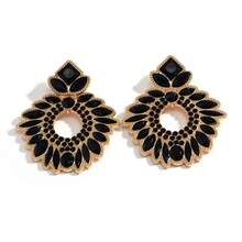 2PCS Vintage Court Style Elegant Colorful Hollow Flower Women's Earrings Suitable For Women's Weddings, Banquets, And Parties - 黑色 - 查看 9