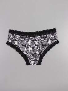 Dircho 5件套女士个性印花三角裤套装，骷髅头、玫瑰、星星图案，黑色蕾丝边，柔软面料，深色调，日常舒适内裤，大胆休闲风格 - 彩色 - 查看 7