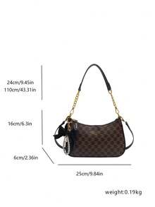 Túi xách nữ thời trang mới, kiểu dáng cổ điển màu hồng hình ngôi sao, chất liệu PU chống thấm nước, thiết kế trang trí chữ cái, màu trơn hình trăng lưỡi liềm, túi đeo vai có dây xích, ví nữ trang trí mặt dây chuyền hình quả anh đào, túi công sở thanh lịch, nhẹ, không gian chứa đồ rộng rãi, thích hợp cho mua sắm, tụ họp, có thể đeo chéo. - Cà phê - Xem 2