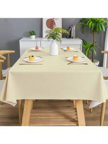 Rectangle Square Tablecloth, Waterproof Oil-Proof Scratch-Resistant Table Cloth, Wipe-Clean Polyester Table Cover For Dining Camping Indoor Outdoor, Multi-Size - 米色 - 查看 2