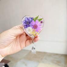心形干花伸缩式证件夹，旋转鳄鱼夹，适用于医生、护士、工作证件 - 彩色 - 查看 6