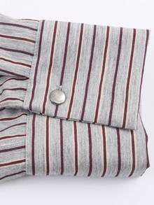 条纹印花系带休闲长袖衬衫，适合春秋季穿着 - 彩色 - 查看 8