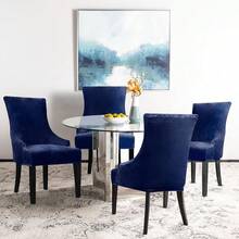 Funda elástica para silla de respaldo alto - Funda reutilizable para silla lateral, protector de silla de acento para comedor, banquete, decoración del hogar (Plata, 2 piezas) - 02 Terciopelo Azul Marino - Ver 2