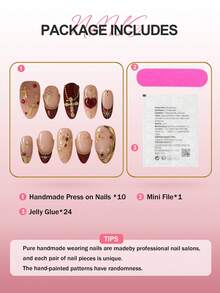 10片法式美甲贴纸，手工杏仁形按压式美甲贴，亚克力假指甲贴纸，DIY美甲贴纸套装，Y2K复古风格，3D十字心月装饰，镀金艺术设计，镶嵌白色珍珠/宝石，表面光滑，全覆盖假指甲，可重复使用，适用于美甲沙龙、女孩和女士日常美甲、节日派对和礼物、夏季美甲配饰。送给女孩的礼物。 - 彩色 - 查看 8