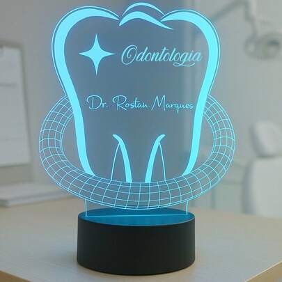 Luminária 3D Dentista, Odontologia, Cirurgião Dentista Led 7 Cores Rgb, Decoração, Presente Formando, Formatura