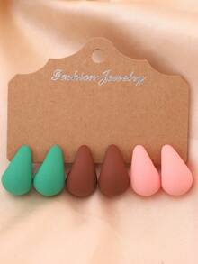 9 Pairs Candy Color Water Drop Earrings, Fabric Filled Colorful Earrings, Versatile Girly Stud Earrings, Fashionable And Elegant, Suitable For Daily, Party Wear. Great Gift For Girlfriends, Mothers - Colorful - View 4