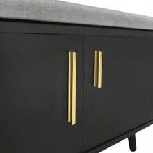 Modern Schuhbank Schuhtruhe Sitzbank Mit Drei Stauraumtüren, Mit Asymmetrischen Metallgriffen Und Mehreren Ebenen Zur Aufbewahrung - Mass: B100/T34/H69 Cm - Black - View 10