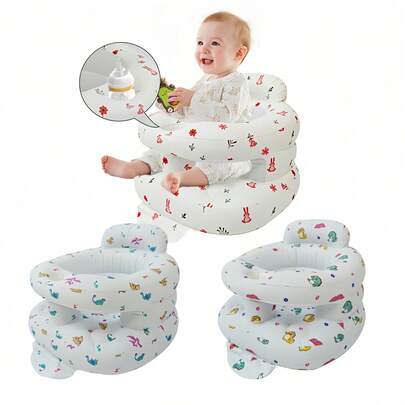 Inflatable Seat For Babies 3-36 Months, With Guardrail And Built-In Air Pump, Inflatable Floor Seat With Backrest, Inflatable Sit-To-Stand Chair For Home Use, Foldable Baby Seat - Bath And Play Seat, Portable Cushion, PVC Floor Seat, For Sitting Training