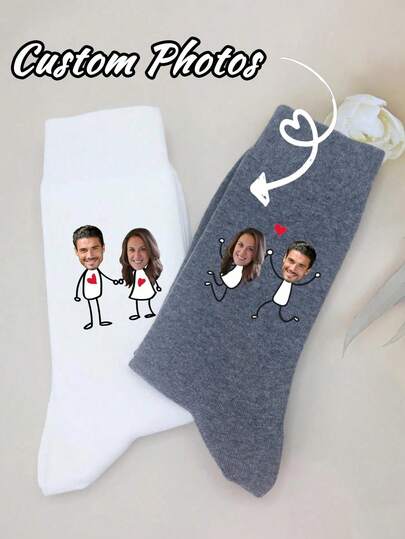 1 Pair Customized Face Socks, Couple Photo Socks, Funny Couple Gift, Photo Printed Socks, Personalized Funny Face Socks, Couple Socks, Personalized Socks, Gift For Boyfriend, Valentine's Day Socks, Ideal Gift For Him/Her, Boyfriend, Girlfriend, Family, Friends, Her, Autumn