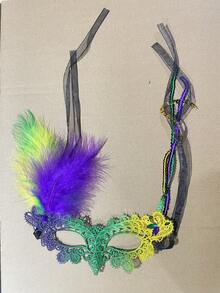 1pc Feather Half Face Mask, Detachable Side Flower Masquerade Mask, Costume Prop Suitable For Festivals