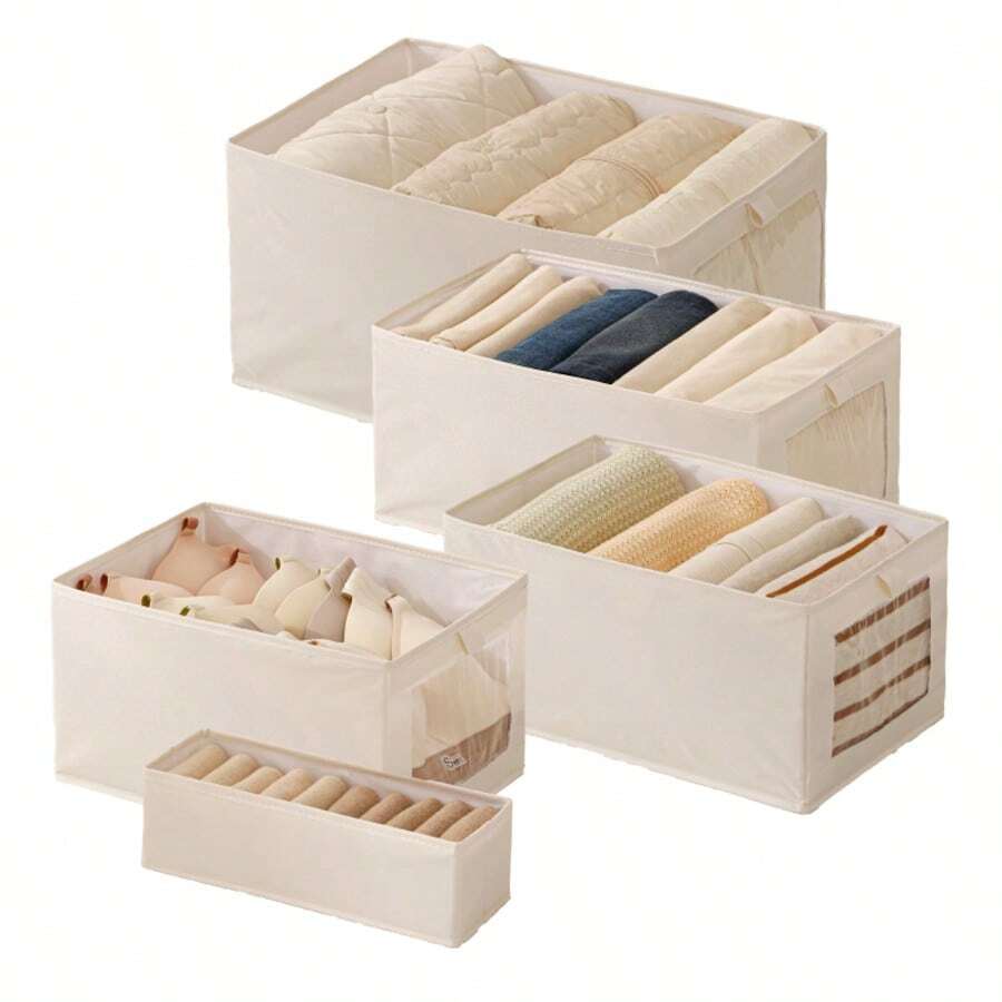 1 pieza Caja de almacenamiento de calcetines con estilo de cajón, caja organizadora rectangular de lino simple con compartimentos, caja de almacenamiento plegable para el hogar para calcetines y accesorios