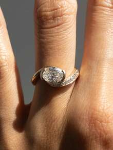 1 Pc Or 1Set 925 Sterling Silver Twisted Arm Half Set Egg Shaped Small Arc Ring Women's Date Night Party Ring Anniversary Gift Exquisite Ladies' Jewelry - Gold - View 3